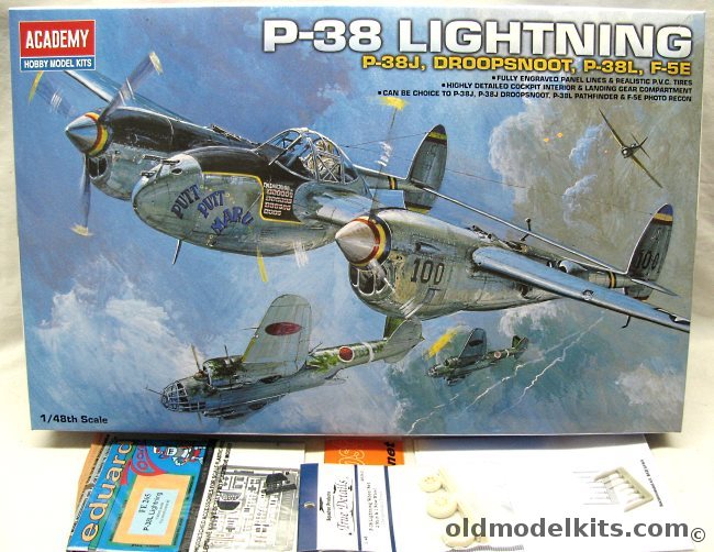 Academy 1/48 P-38J P-38L F-5E Droopsnoot Lightning + Eduard PE + True Details Wheels + Quick Boost Guns, 2215 plastic model kit